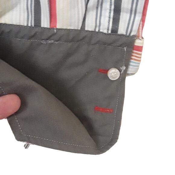 Mens Sz 3X Stripe Button Up Gray Contrast Cuffs Raw Blue Shirt - Picture 4 of 8